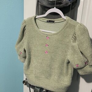 Zara Light Green Sweater with Pink Details